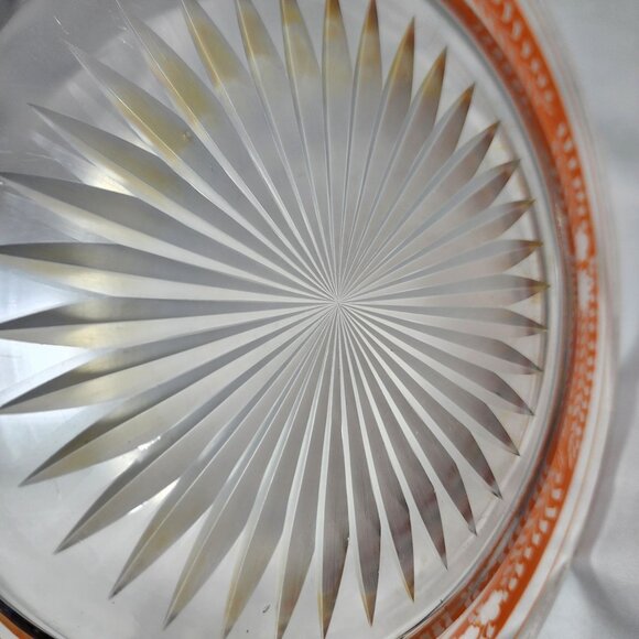 Unique Vintage Glass Plate w/ Orange Gold Floral Embossed Starburst MCM Design - Picture 8 of 9